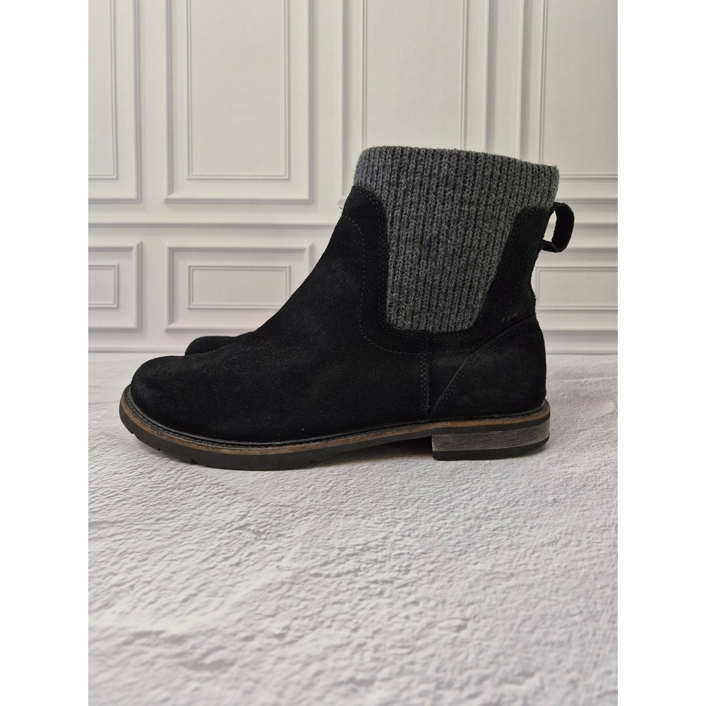 LL Bean Womens Black Suede Chelsea Ankle Boots Grey Knit Collar Size 10